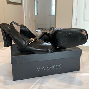 Shoes, slightly worn. Back strap,  4 inch heel.